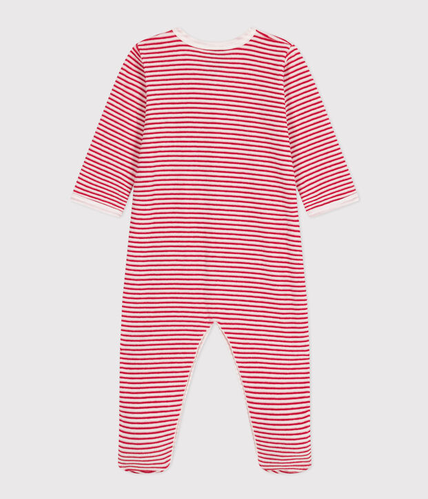 Pyjama b&eacute;b&eacute; amour en velours blanc/rouge