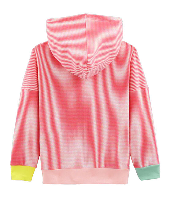 Sweat à capuche enfant en côte rose CUPCAKE/blanc MARSHMALLOW
