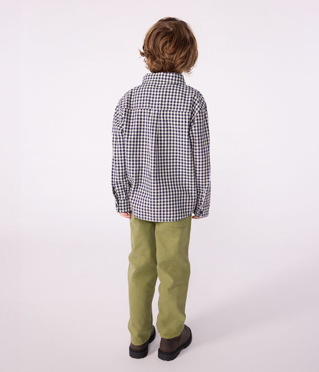 Chemise enfant en coton &agrave; carreaux bleu/&eacute;cru