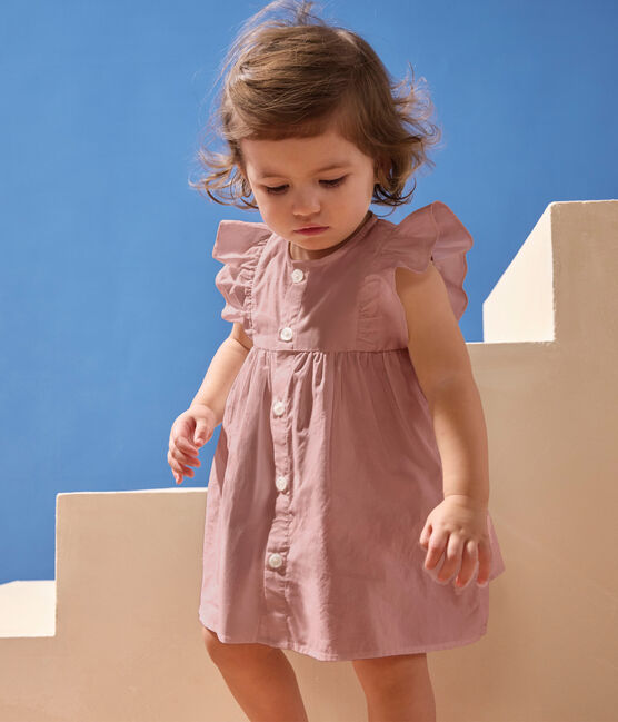 Robe bébé en gaze de coton unie et son bloomer rose CHARME