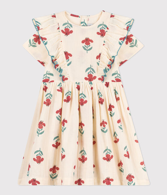 Robe fleurie en gaze de coton enfant fille blanc AVALANCHE/ MULTICO
