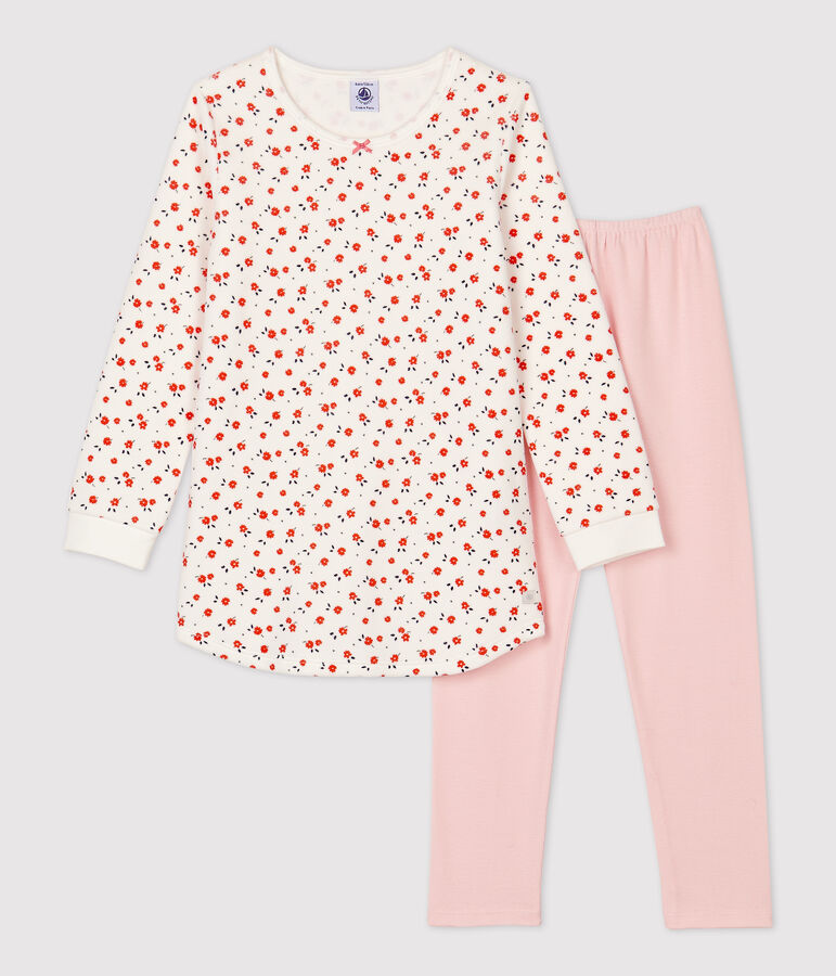 Chemise de nuit imprim&eacute; fleuri petite fille en coton blanc MARSHMALLOW/blanc MULTICO