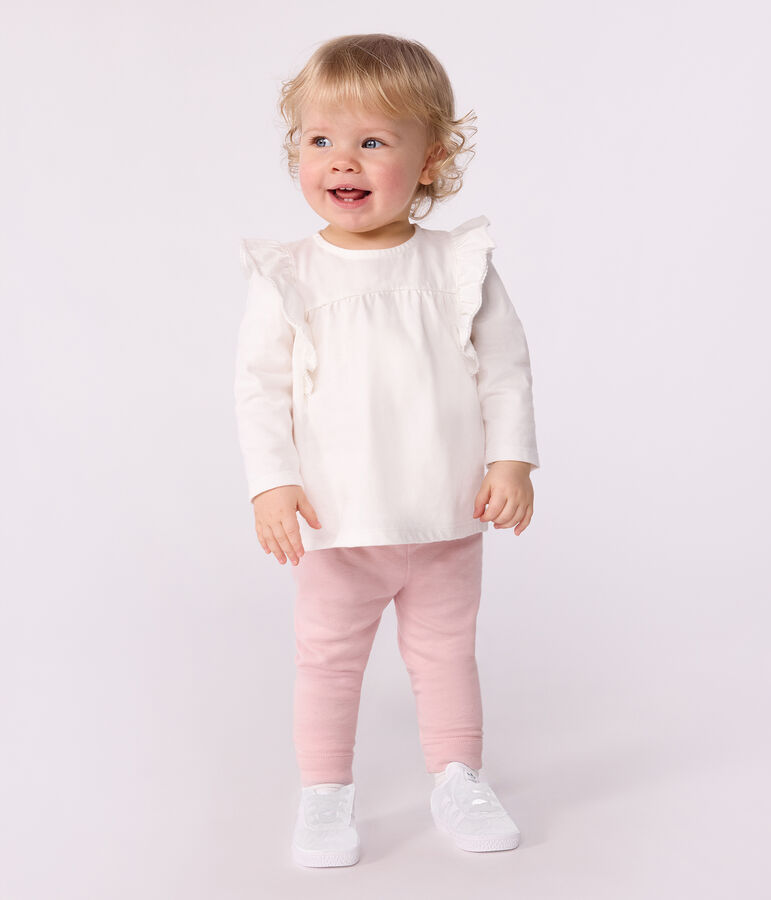 Blouse b&eacute;b&eacute; en coton manches longues, uni blanc MARSHMALLOW