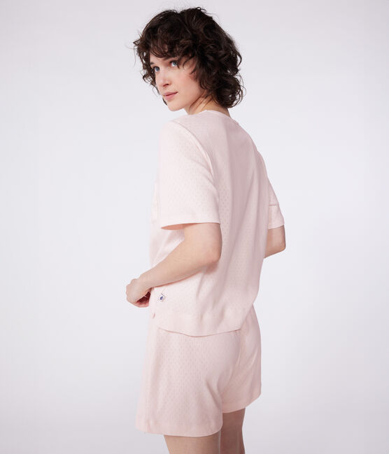 Pyjama short femme en coton manches courtes rose FLEUR