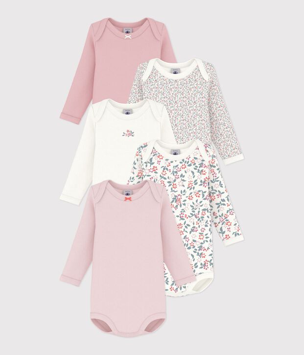 Lot de bodies manches longues en coton imprim&eacute; &agrave; fleurs b&eacute;b&eacute; multicouleur