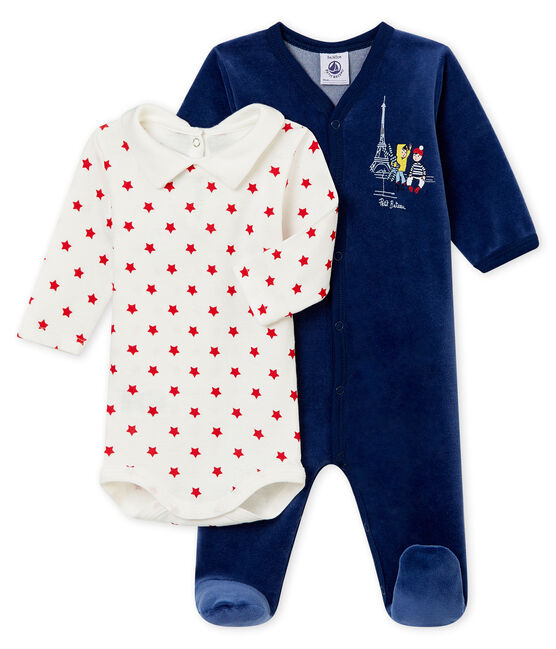 Ensemble dors bien en velours et body en côte bébé garçon variante 1