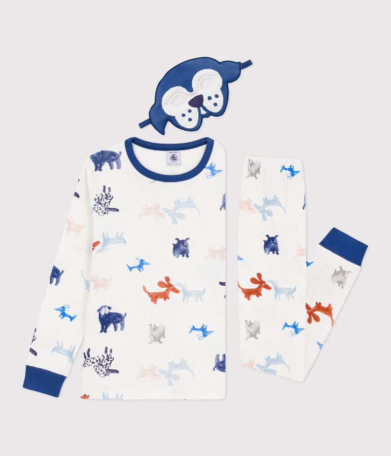 Pyjama d&eacute;guisement enfant en coton imprim&eacute; chiens blanc MARSHMALLOW/blanc MULTICO