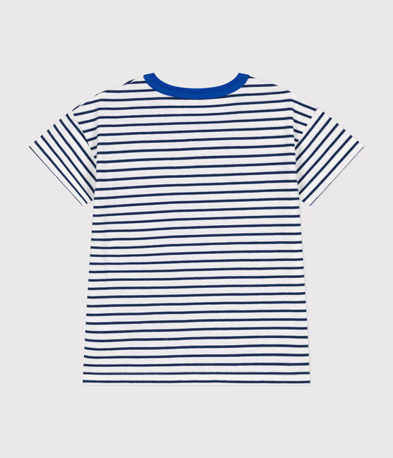 Tee-shirt manches courtes en jersey enfant blanc MARSHMALLOW/bleu MEDIEVAL