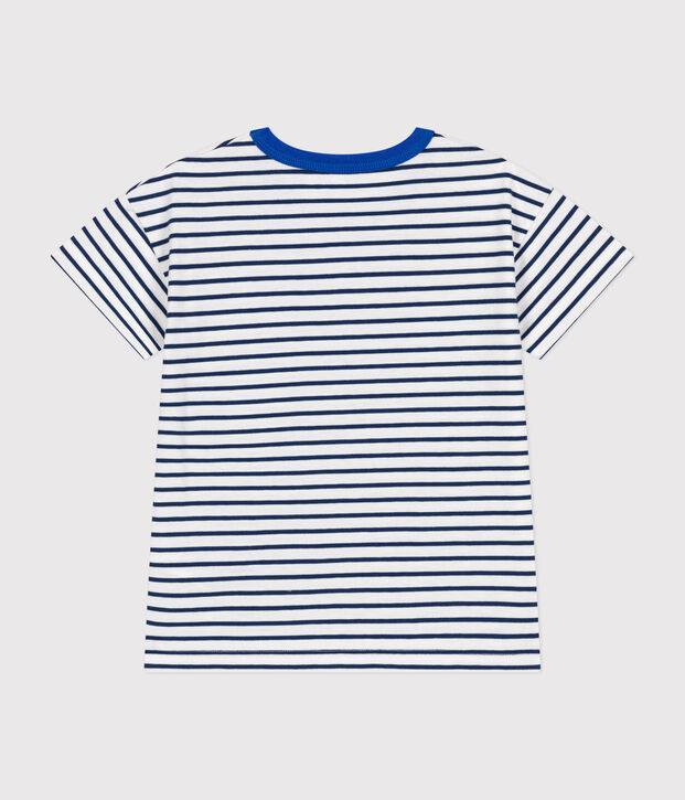 Tee-shirt manches courtes en jersey enfant blanc/bleu