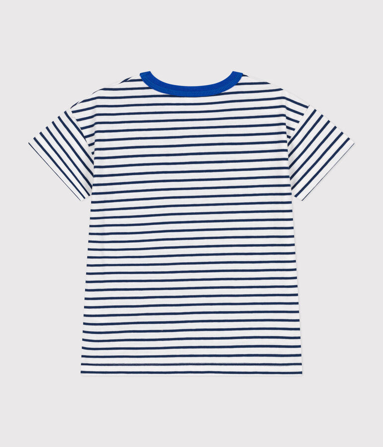 Tee-shirt manches courtes en jersey enfant blanc/bleu