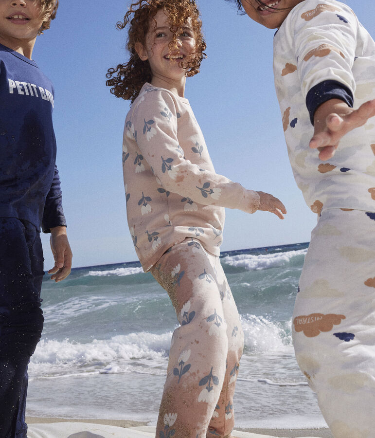 Pyjama ajust&eacute; en coton petite fille rose SALINE/blanc MULTICO