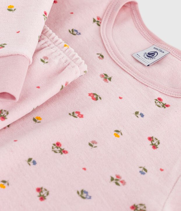 Pyjama enfant en velours imprim&eacute; fleurs rose/multicouleur
