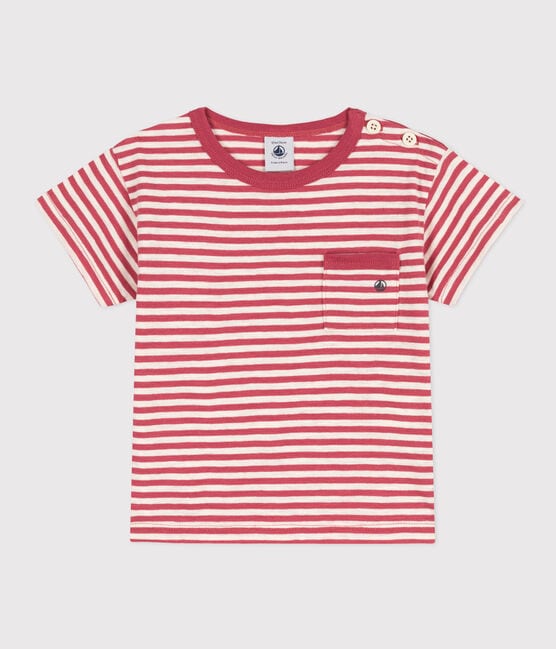 Tee-shirt manches courtes bébé en jersey flammé rayé rose PAPI/beige AVALANCHE