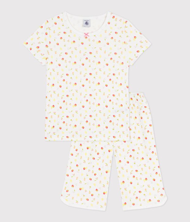 Pyjama capri enfant en coton imprim&eacute; fruits blanc/multicouleur