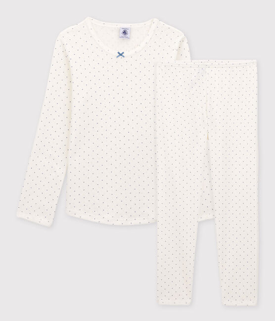 Pyjama ajouré à pois petit fille en coton biologique blanc MARSHMALLOW/ POLOCHON