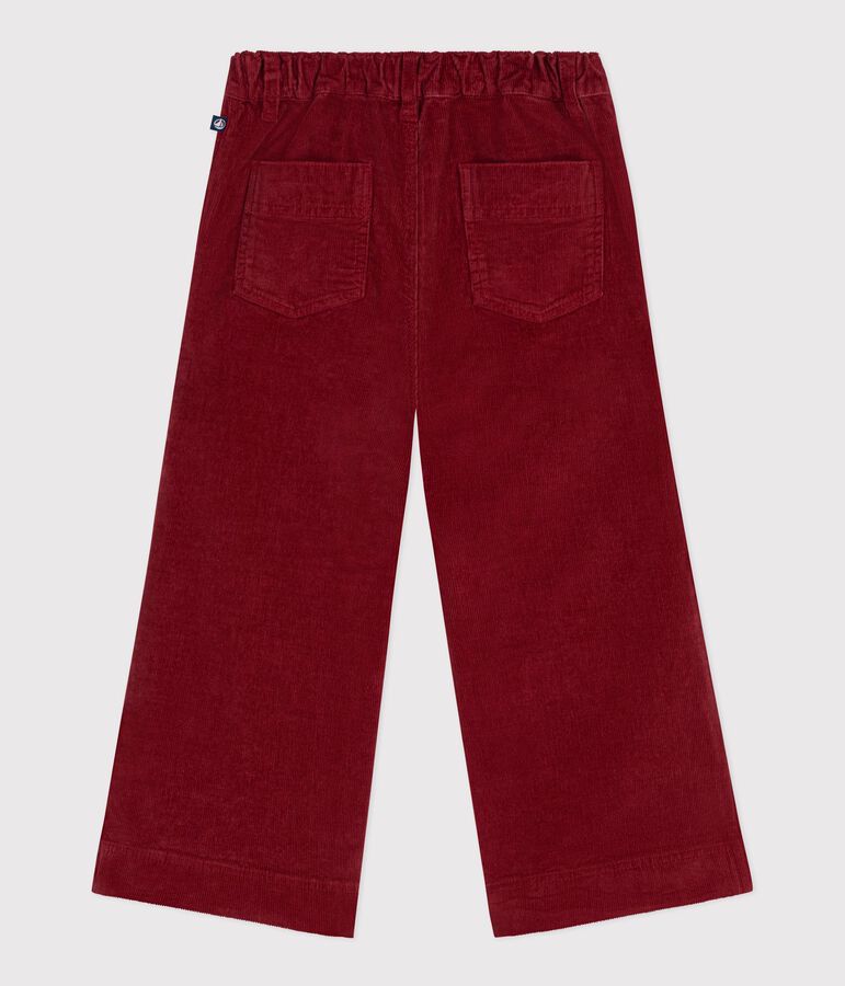 Pantalon wide leg enfant en velours uni rouge AMARANTE