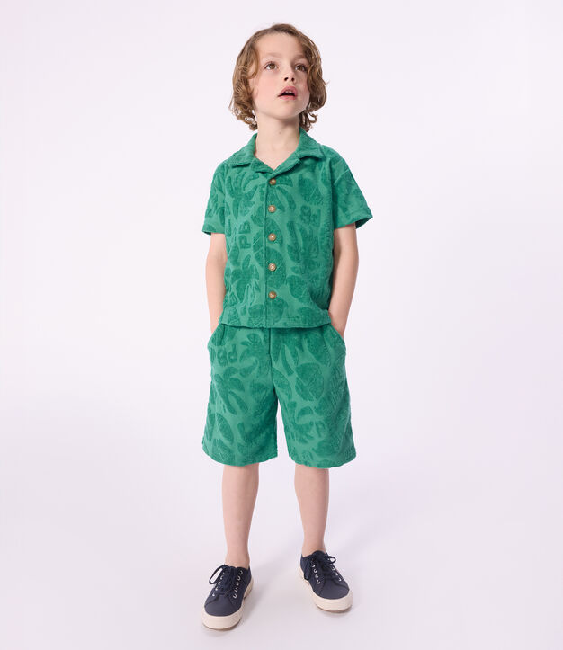 Bermuda short enfant en coton uni imprim&eacute; vert