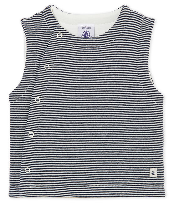 Gilet sans manches bébé en côte bleu SMOKING/blanc MARSHMALLOW