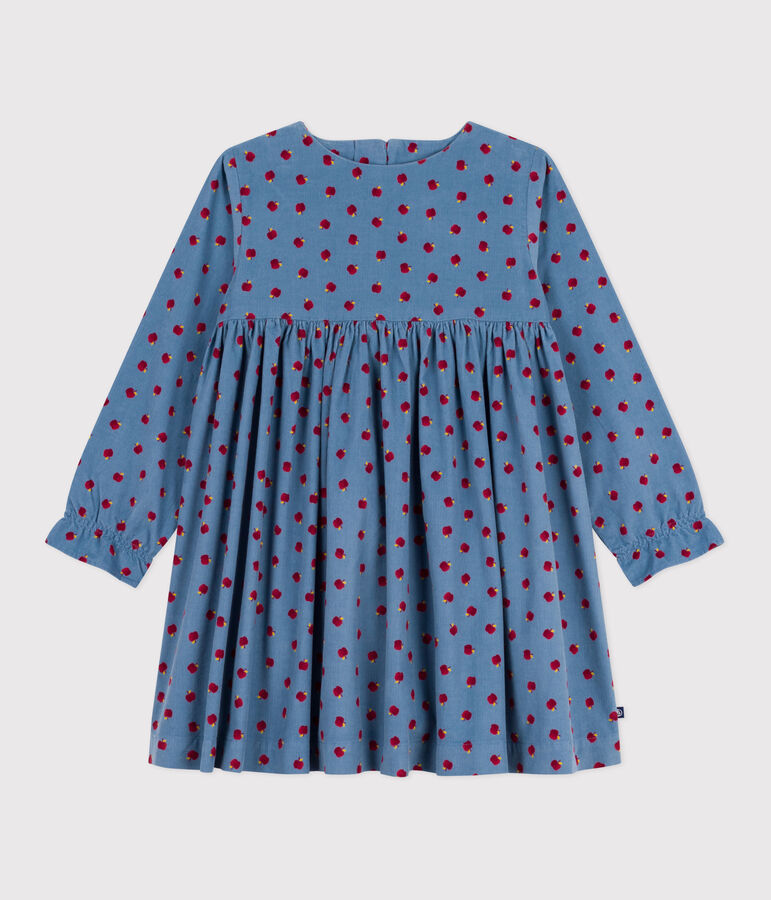 Robe enfant manches longues en velours imprim&eacute; bleu ADRIATIC/ MULTICO