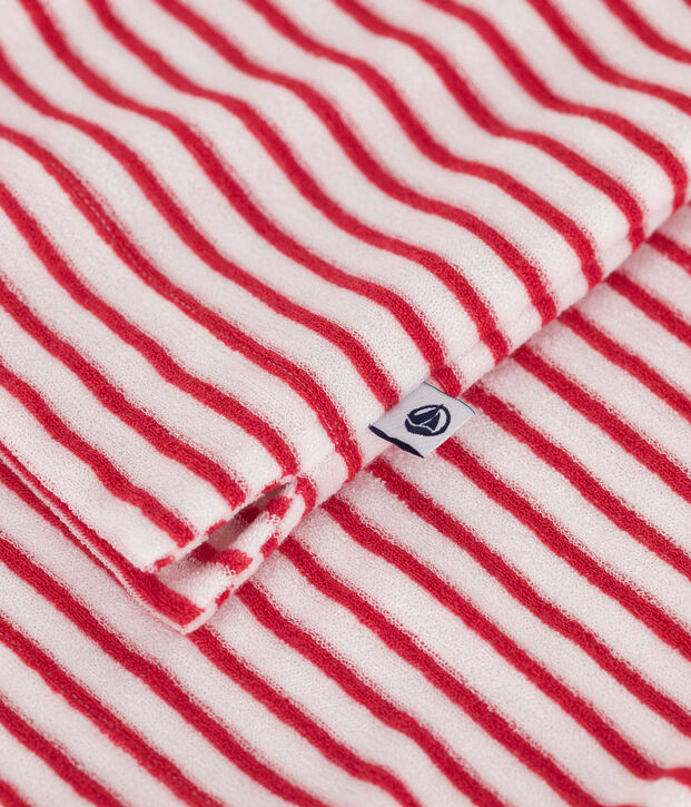 Pyjama short femme en coton &agrave; rayures rouge/rouge
