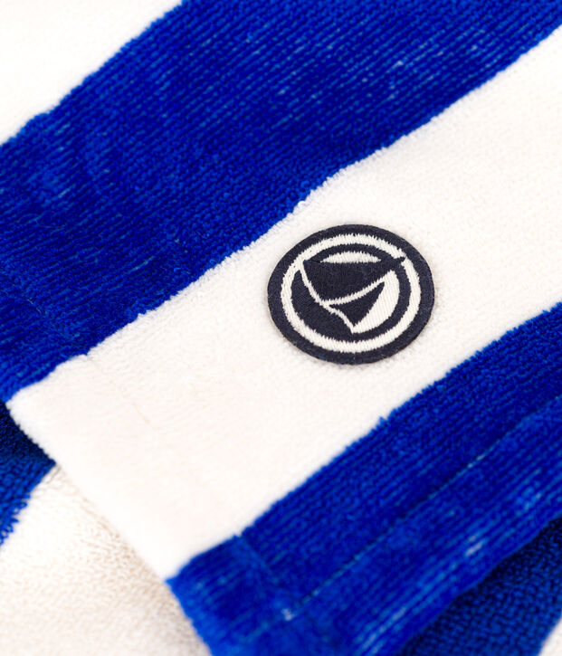 PONCHO DE BAIN RAYE EN BOUCLETTE EPONGE ENFANT bleu/blanc
