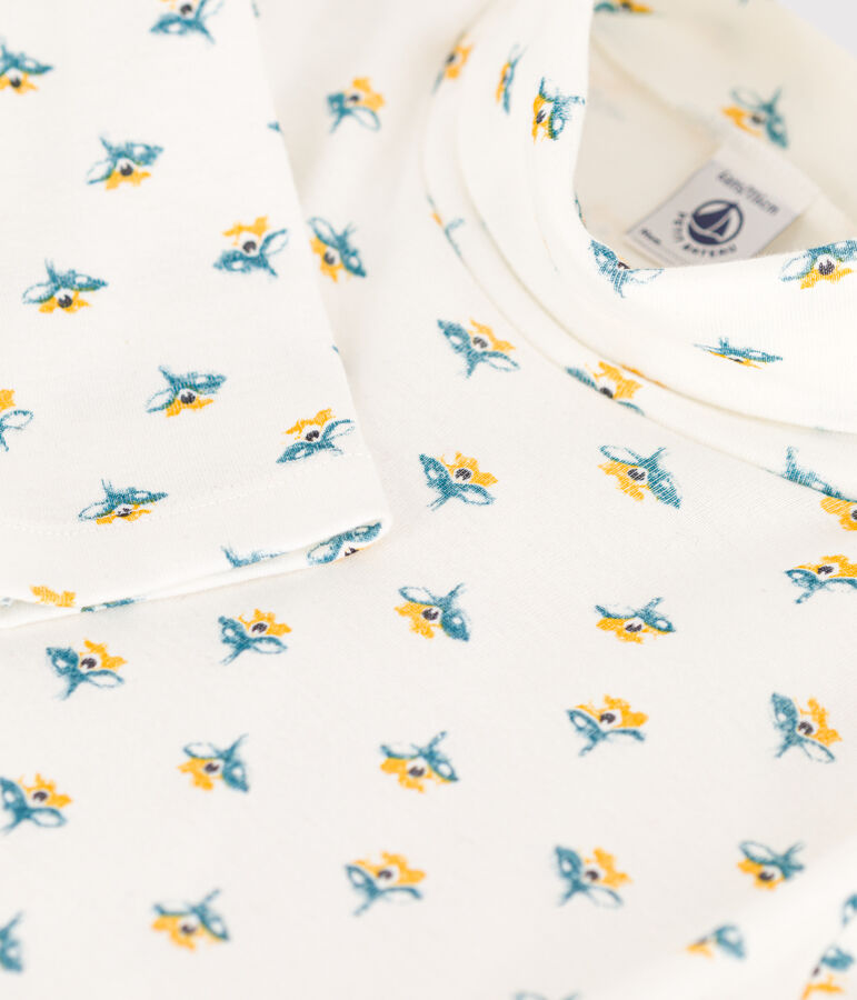 Sous-pull imprim&eacute; fleuri en coton enfant fille blanc MARSHMALLOW/blanc MULTICO