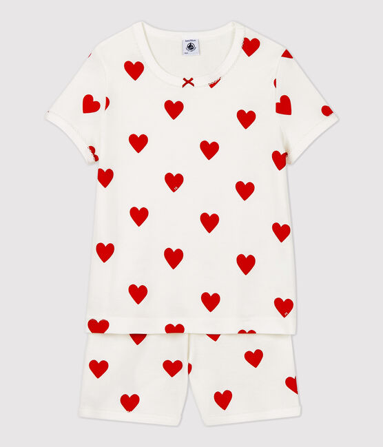 Pyjacourt petite fille en côte blanc MARSHMALLOW/rouge TERKUIT