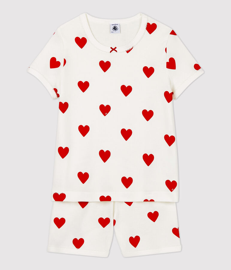 Pyjacourt petite fille en c&ocirc;te blanc MARSHMALLOW/rouge TERKUIT