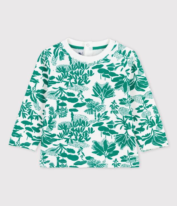 Sweatshirt imprim&eacute; v&eacute;g&eacute;tal en molleton b&eacute;b&eacute; blanc/vert