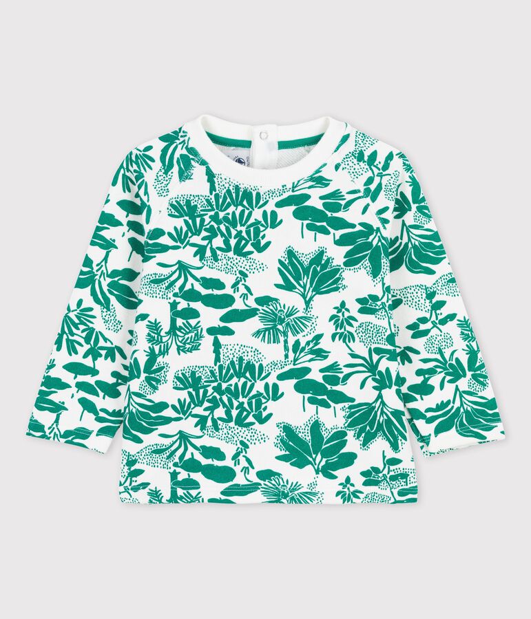 Sweatshirt imprim&eacute; v&eacute;g&eacute;tal en molleton b&eacute;b&eacute; blanc/vert
