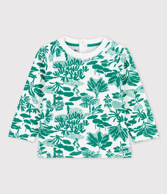 Sweatshirt imprimé végétal en molleton bébé blanc MARSHMALLOW/vert GAZON