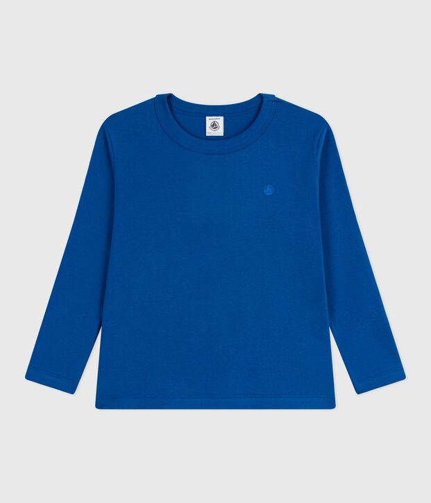 Tee-shirt enfant manches longues en coton uni bleu