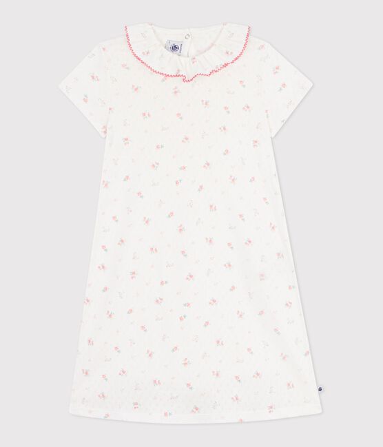 Chemise de nuit enfant en coton ajouré imprimé fleuri blanc MARSHMALLOW/blanc MULTICO