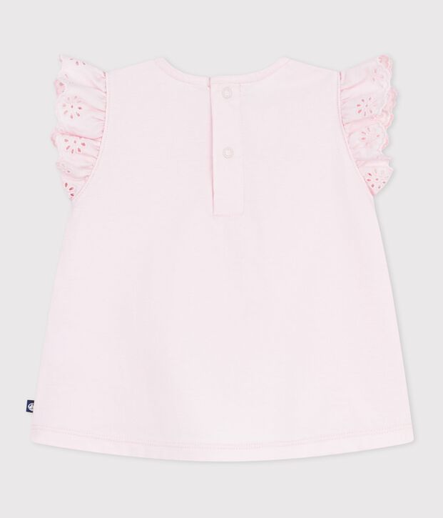 Tee-shirt b&eacute;b&eacute; en coton &agrave; manches courtes, uni rose clair