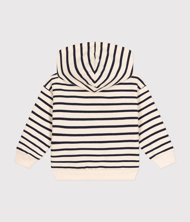 Sweatshirt &agrave; capuche en molleton gratt&eacute; enfant  fille / gar&ccedil;on &eacute;cru/bleu