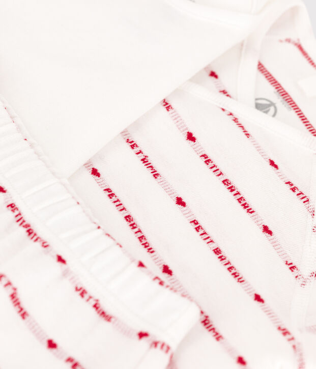 Ensemble 3 pi&egrave;ces jacquard en coton bio b&eacute;b&eacute; blanc/rouge