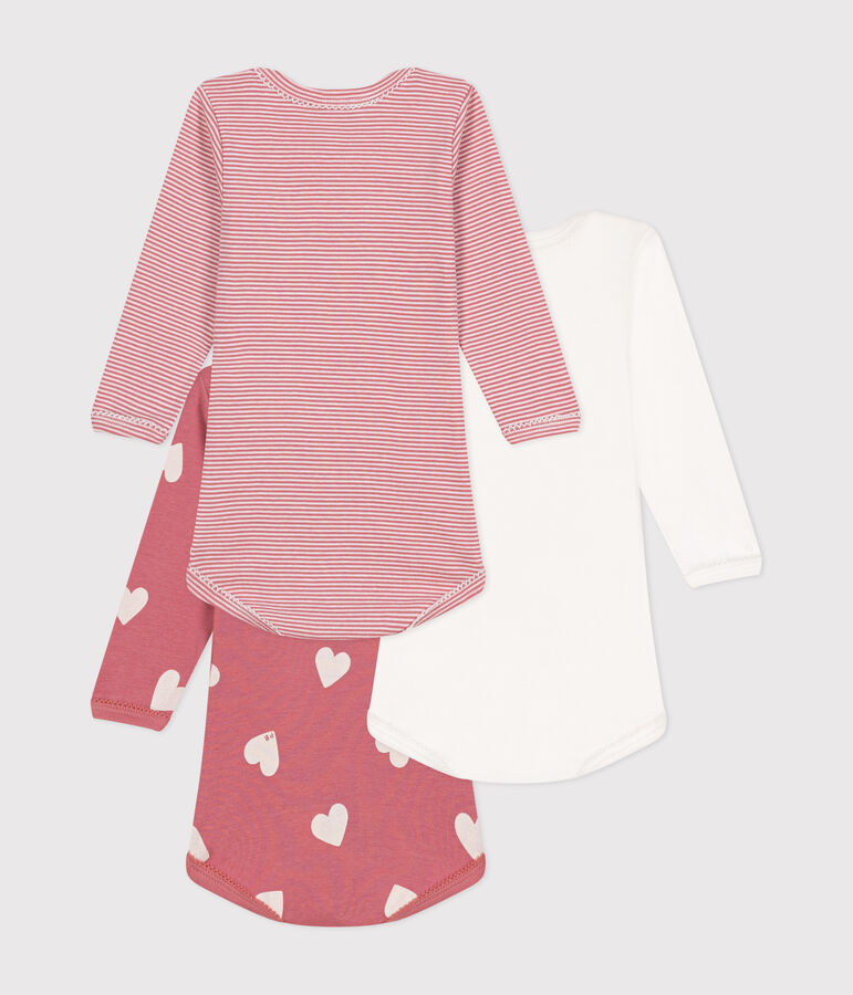 Lot de 3 bodies manches longues c&oelig;urs en coton b&eacute;b&eacute; variante 1