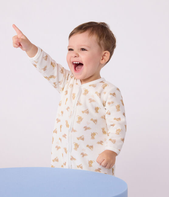 Pyjama bébé en velours imprimé léopards blanc MARSHMALLOW/blanc MULTICO