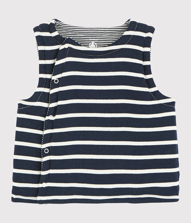 Gilet sans manches r&eacute;versible b&eacute;b&eacute; en c&ocirc;te ouatin&eacute;e bleu/blanc