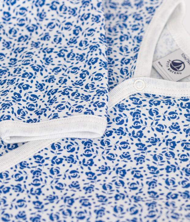Pyjama imprim&eacute; fleurs en coton b&eacute;b&eacute; bleu/bleu