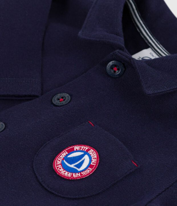 Combinaison longue b&eacute;b&eacute; en coton uni, style pompiste bleu marine