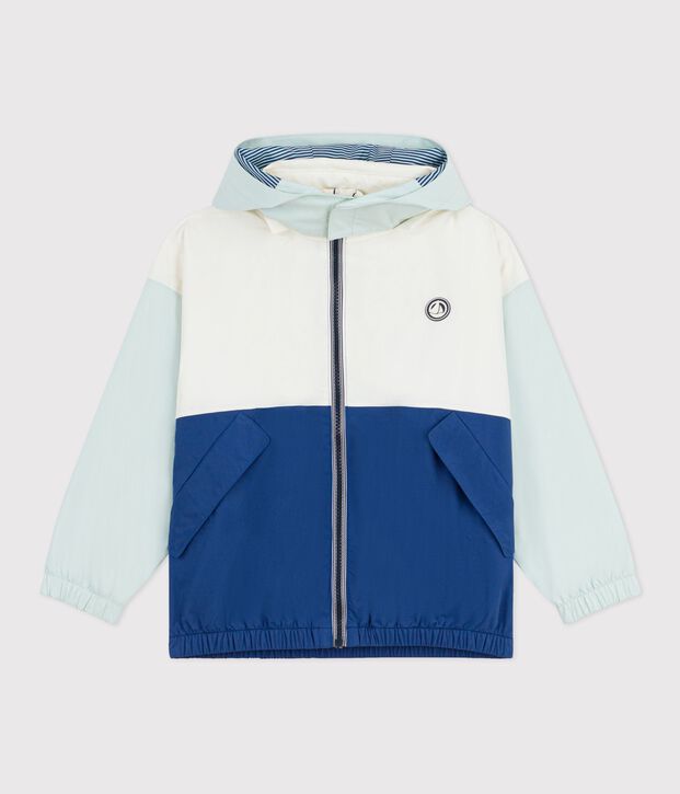 Coupe-vent enfant avec capuche r&eacute;tractable &eacute;cru/multicouleur