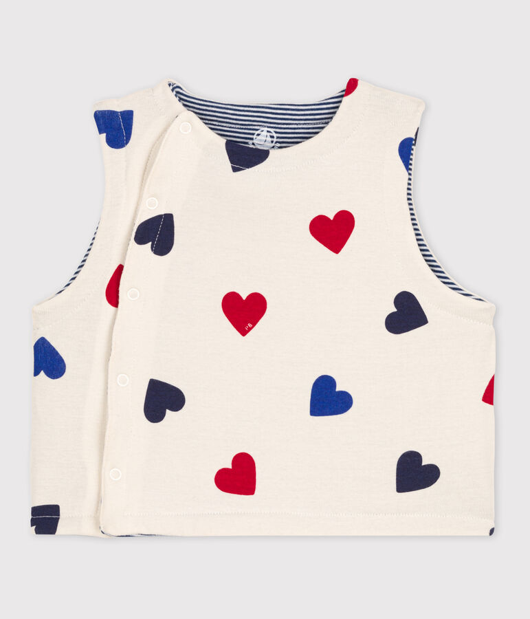 Gilet sans manche b&eacute;b&eacute; c&oelig;ur reversible en coton &eacute;cru/multicouleur