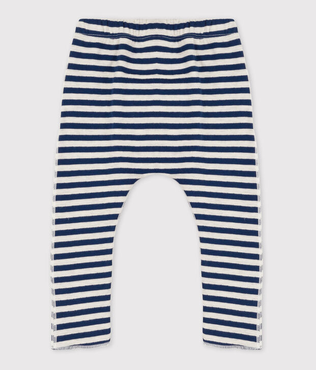 Pantalon b&eacute;b&eacute; ray&eacute; en tubique bleu/beige