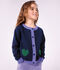 Cardigan enfant en laine et coton uni bleu marine