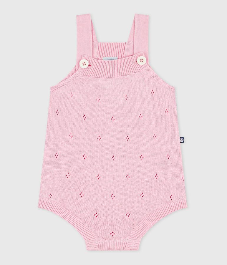 Combinaison courte b&eacute;b&eacute; en tricot de coton ajour&eacute; rose
