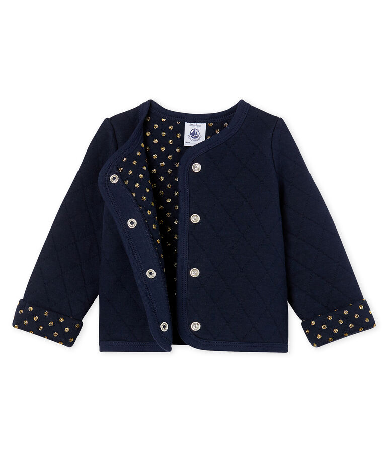 Cardigan b&eacute;b&eacute; fille en tubique matelass&eacute; bleu