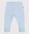 Pantalon à pied naissance en coton uni bleu TOUDOU