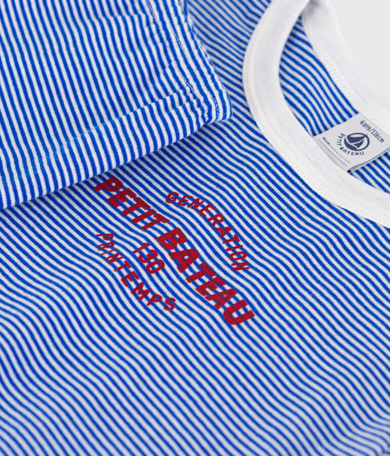 Pyjama milleraies en coton enfant bleu PERSE/blanc MARSHMALLOW