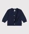 Cardigan b&eacute;b&eacute; en tricot laine et coton uni bleu marine